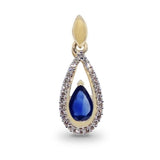 9K Yellow Gold Pear Cut Sapphire & Diamond Pendant