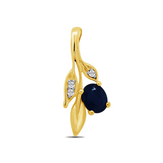 9K Yellow Gold Sapphire & Diamond Leaf Pendant