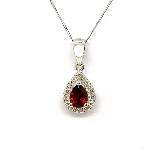 9K White Gold Garnet and Diamond Halo Pendant