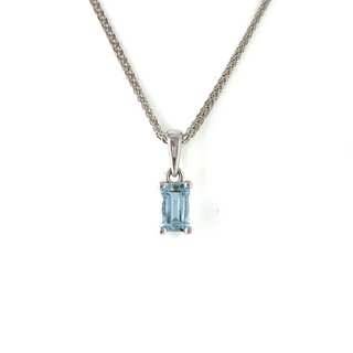 9K White Gold Emerald Cut Aquamarine Pendant