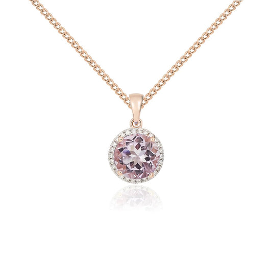 9K Rose Gold Pink Amethyst & Diamond Pendant