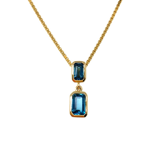 9K Yellow Gold Blue Topaz Octagonal Drop Pendant
