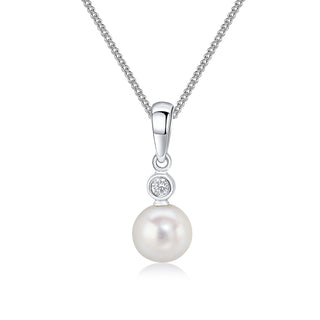 18K White Gold Pearl & Diamond Pendant