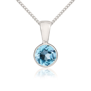 9K White Gold 5mm Round Blue Topaz Pendant
