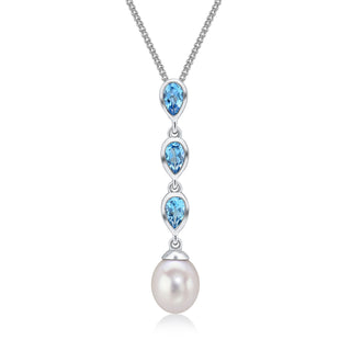 9K White Gold Blue Topaz & Pearl Pendant