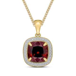 9K Yellow Gold Garnet & Diamond Halo Pendant