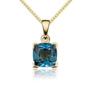 9K Yellow Gold Cushion Blue Topaz Pendant