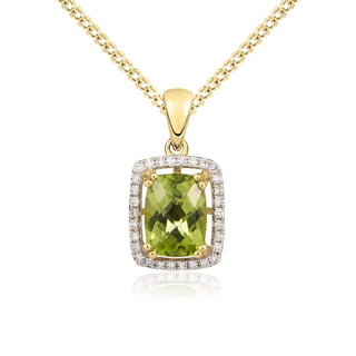 9K Yellow Gold Peridot & Diamond Halo Pendant