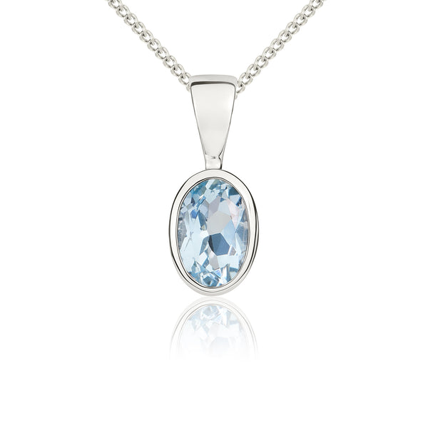 9K White Gold Oval Aquamarine Pendant