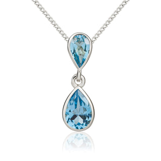 9K White Gold Double Pear Blue Topaz Pendant