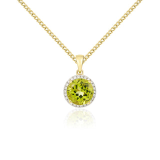9K Yellow Gold Peridot & Diamond Halo Pendant