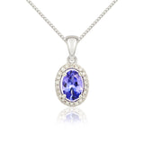 9K White Gold Tanzanite & Diamond Halo Pendant