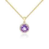 9K Yellow Gold Amethyst & Diamond Halo Pendant