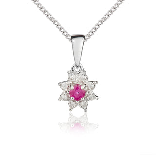 9K White Gold Ruby & Diamond Cluster Pendant
