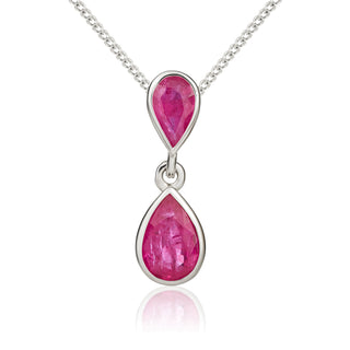 9K White Gold Double Pear Ruby Pendant