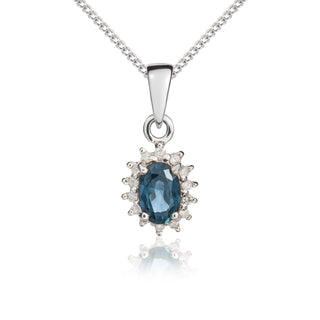 9K White Gold Sapphire & Diamond Halo Pendant