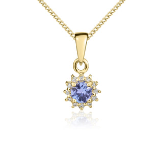9K Yellow Gold Tanzanite & Diamond Halo Pendant