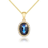 9K Yellow Gold Sapphire & Diamond Halo Pendant