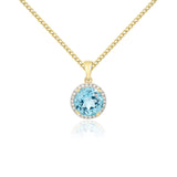 9K Yellow Gold Blue Topaz & Diamond Halo Pendant