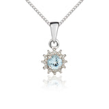 9K White Gold Aquamarine & Diamond Halo Pendant