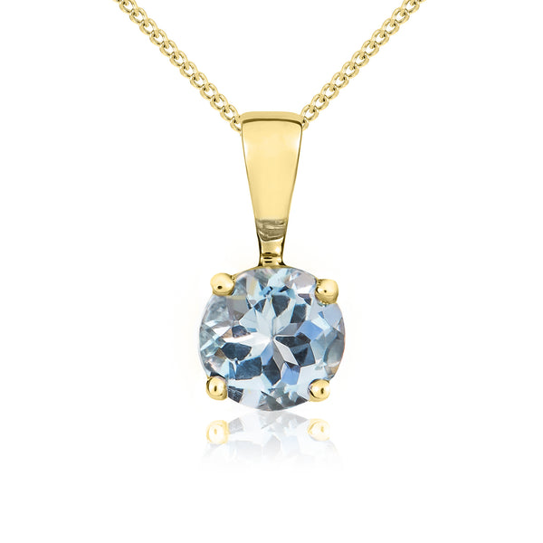 9K Yellow Gold 5mm Round Aquamarine Pendant