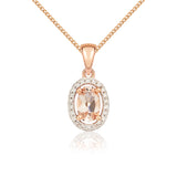 9K Rose Gold Morganite & Diamond Halo Pendant