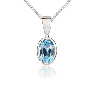 9K White Gold Oval Blue Topaz Pendant