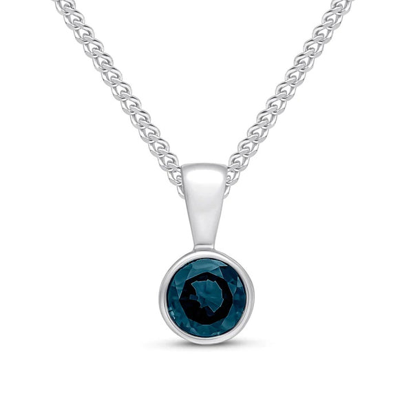 9K White Gold 5mm Round Sapphire Pendant