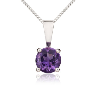9K White Gold 5mm Round Amethyst Pendant