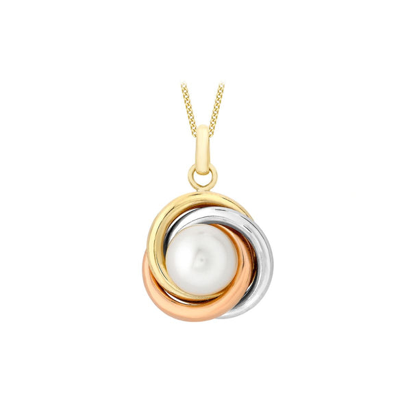 9K 3-Colour Gold Freshwater Pearl Knot Pendant