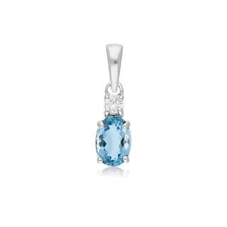 9K White Gold Aquamarine & Diamond Pendant