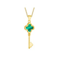 9K Yellow Gold Malachite Clover Key Pendant