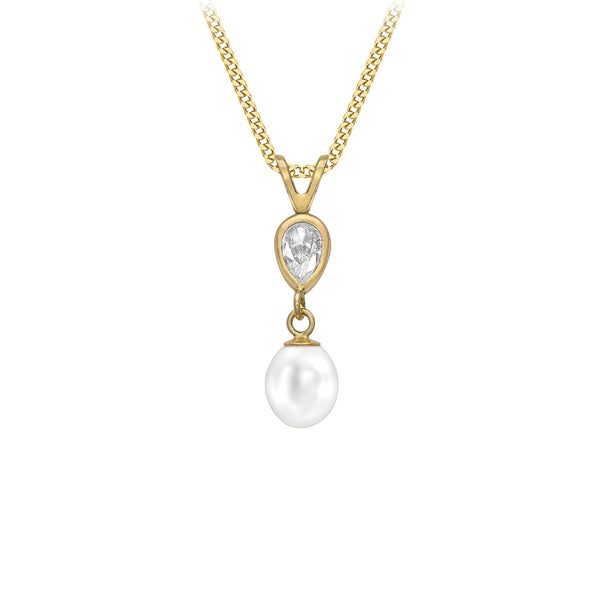 9K Yellow Gold Freshwater Pearl & CZ Pendant