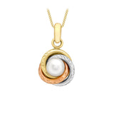 9K 3-Colour Gold 5mm Freshwater Pearl Knot Pendant