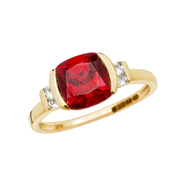 9K Yellow Gold Synthetic Ruby & White Sapphire Ring