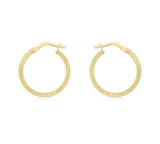 9K Yellow Gold 20mm Cobra-Textured Hoop Creole Earrings