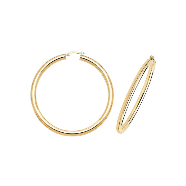 9K Yellow Gold Plain 50mm Hoop Earrings
