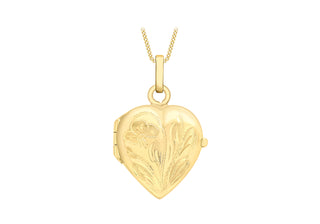 9K Yellow Gold Engraved Floral Heart Locket