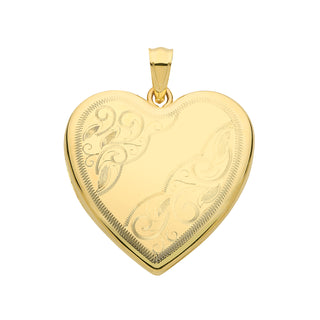 9K Yellow Gold Engraved Heart Locket