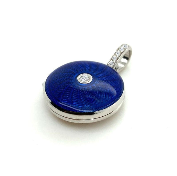 18K White Gold Diamond & Blue Enamel Locket