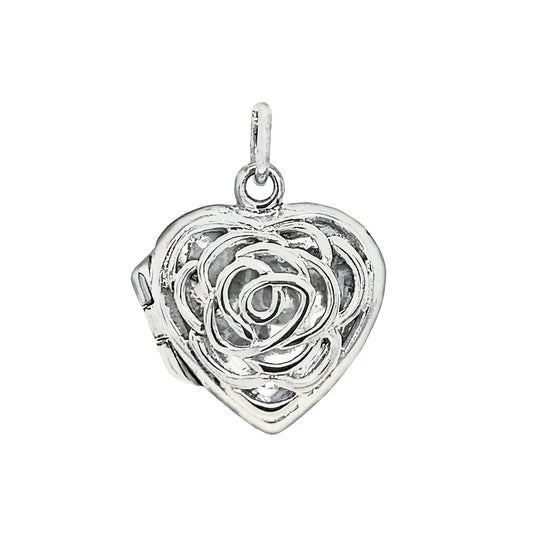 Sterling Silver Flower Engraved Heart Locket