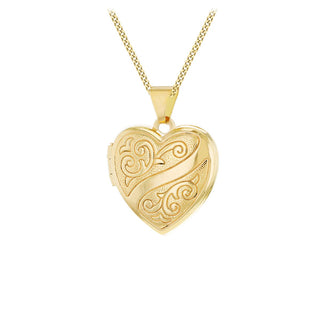 9K Yellow Gold Engraved Heart Locket Pendant