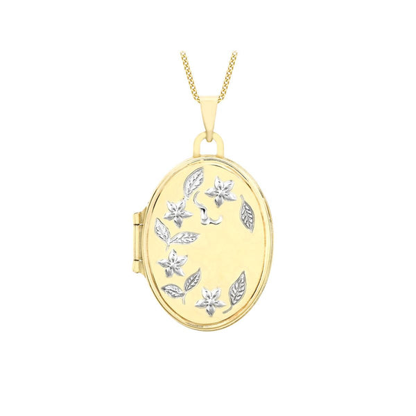 9K 2-Colour Gold Floral-Detail Oval Locket