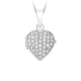 9K White Gold CZ Pave Set 'Heart' Locket