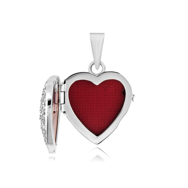 9K White Gold CZ Pave Set 'Heart' Locket