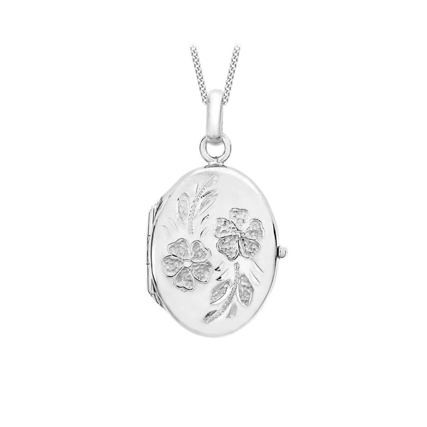 9K White Gold Daisy-Detail Oval Locket