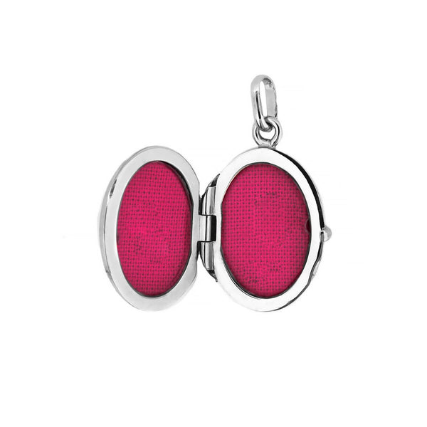 9K White Gold Daisy-Detail Oval Locket