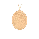 9K Rose Gold Etched Flower-Detail Oval Locket