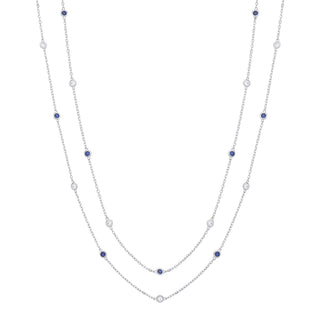 38" Silver Rubover Blue & Clear CZ's Necklace