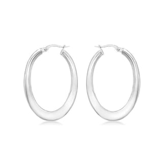 9K White Gold 26mm X 39mm Oval Wave Creole Earrings